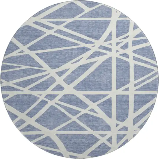8' Denim Blue And Ivory Geometric Washable Round Rug With UV Protection Photo 1