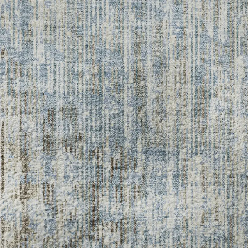 8' Denim Blue And Ivory Geometric Washable Round Rug With UV Protection Photo 9