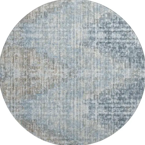 8' Denim Blue And Ivory Geometric Washable Round Rug With UV Protection Photo 4