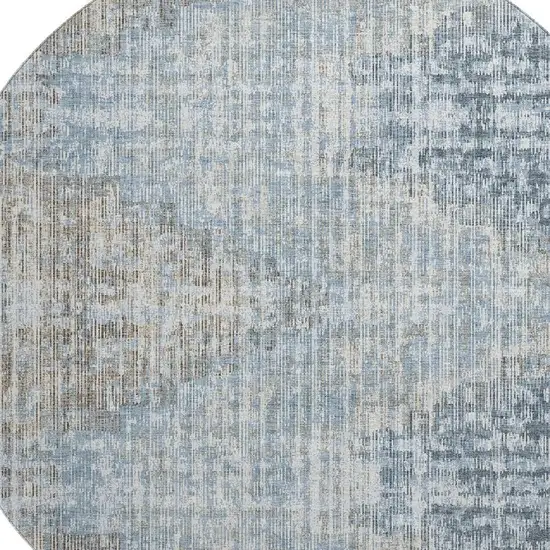 8' Denim Blue And Ivory Geometric Washable Round Rug With UV Protection Photo 3