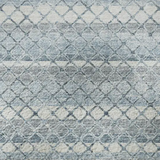 8' Denim Blue And Ivory Geometric Washable Round Rug With UV Protection Photo 9