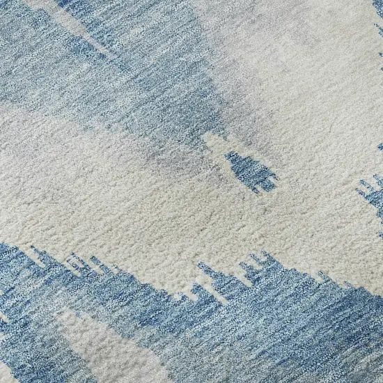 8' Denim Blue And Ivory Ikat Washable Round Rug With UV Protection Photo 9