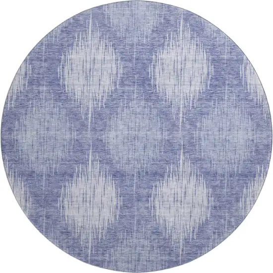 8' Denim Blue And Ivory Ikat Washable Round Rug With UV Protection Photo 1
