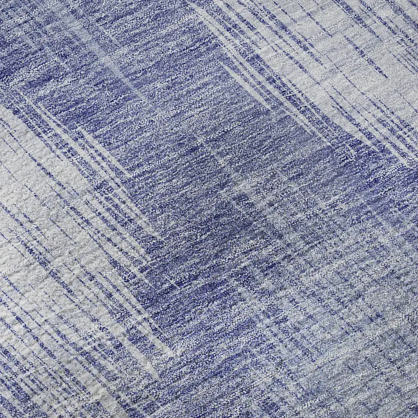 8' Denim Blue And Ivory Ikat Washable Round Rug With UV Protection Photo 9