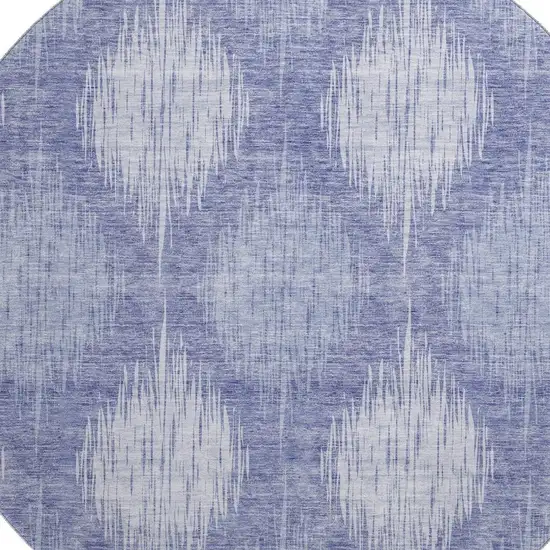 8' Denim Blue And Ivory Ikat Washable Round Rug With UV Protection Photo 3