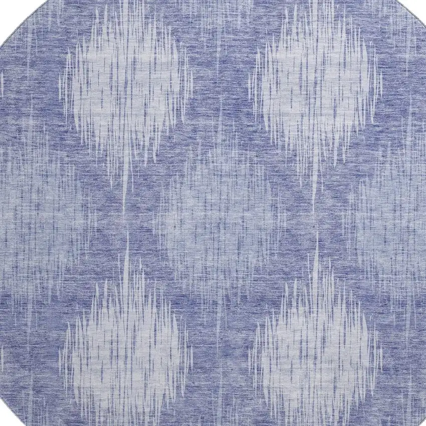 8' Denim Blue And Ivory Ikat Washable Round Rug With UV Protection Photo 3