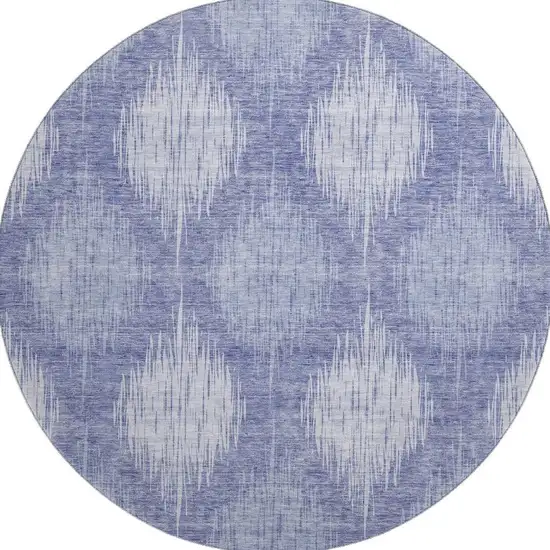 8' Denim Blue And Ivory Ikat Washable Round Rug With UV Protection Photo 4