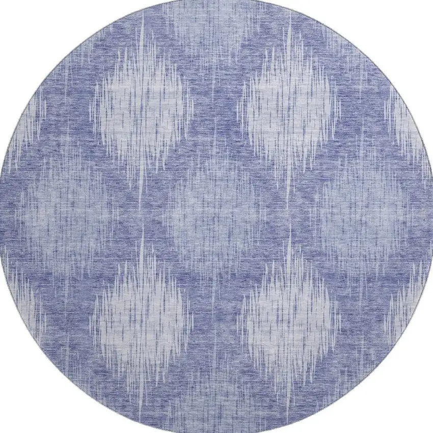 8' Denim Blue And Ivory Ikat Washable Round Rug With UV Protection Photo 4