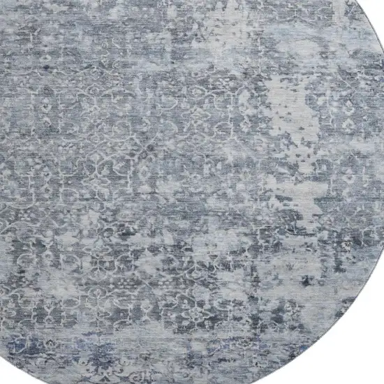 8' Denim Blue And Ivory Oriental Washable Round Rug With UV Protection Photo 2