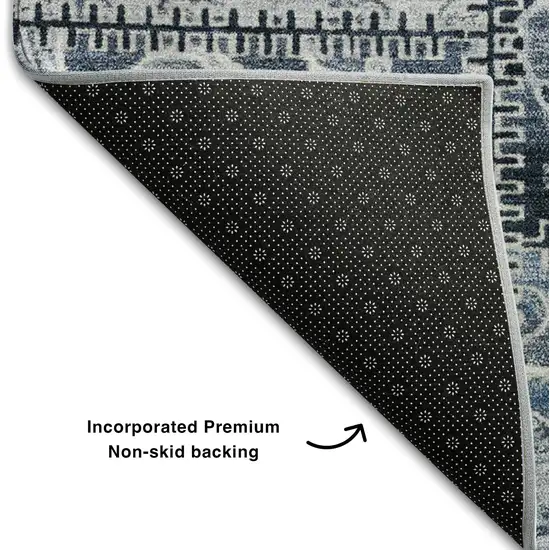 8' Denim Blue And Ivory Patchwork Washable Round Rug With UV Protection Photo 6