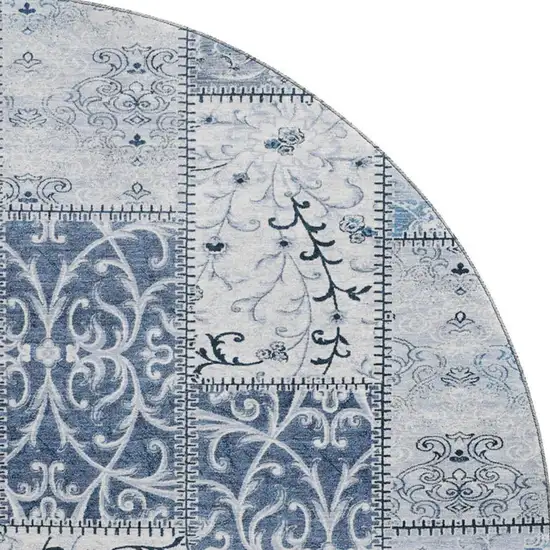 8' Denim Blue And Ivory Patchwork Washable Round Rug With UV Protection Photo 4