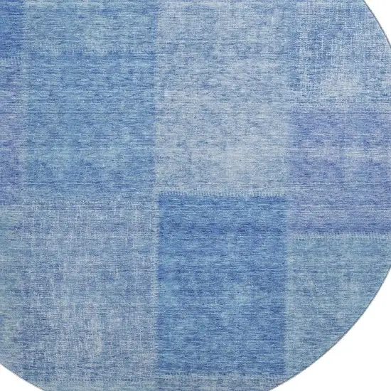 8' Denim Blue And Ivory Patchwork Washable Round Rug With UV Protection Photo 3