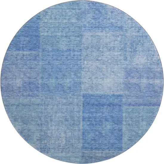 8' Denim Blue And Ivory Patchwork Washable Round Rug With UV Protection Photo 1