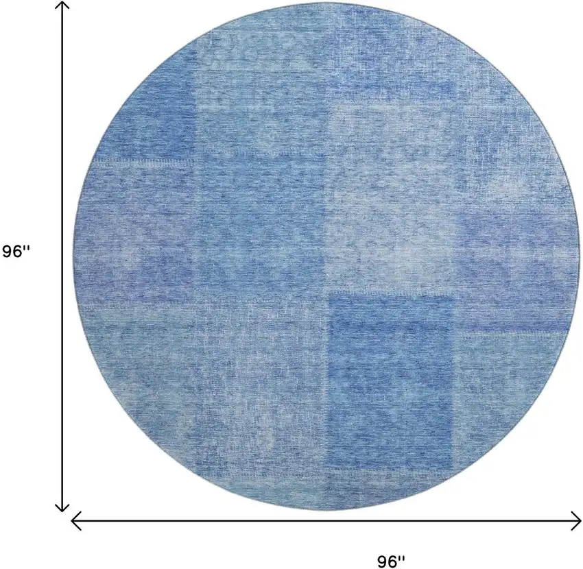 8' Denim Blue And Ivory Patchwork Washable Round Rug With UV Protection Photo 3