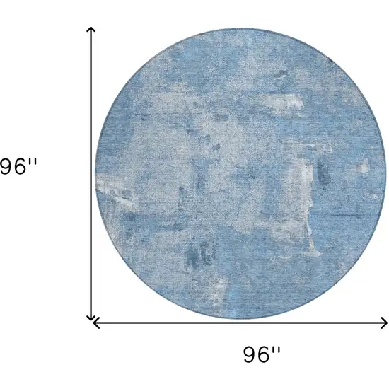 8' Denim Blue And Ivory Round Abstract Washable Indoor Outdoor Area Rug Photo 3