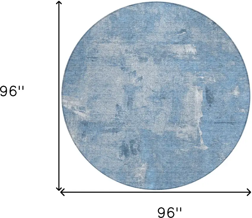 8' Denim Blue And Ivory Round Abstract Washable Indoor Outdoor Area Rug Photo 3
