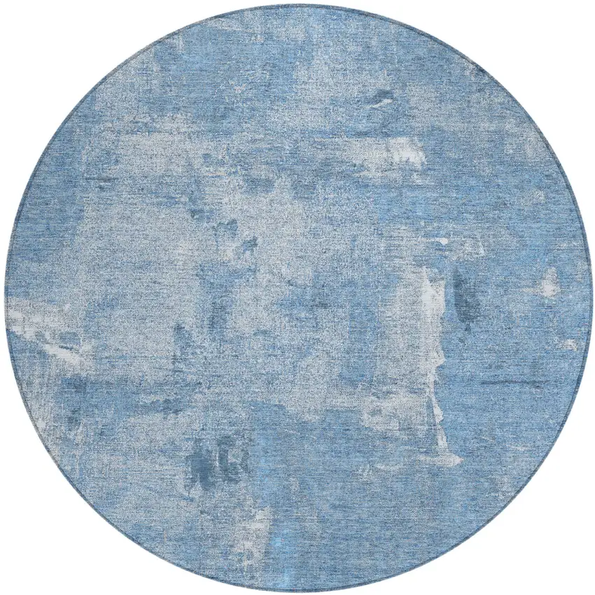 8' Denim Blue And Ivory Round Abstract Washable Indoor Outdoor Area Rug Photo 2