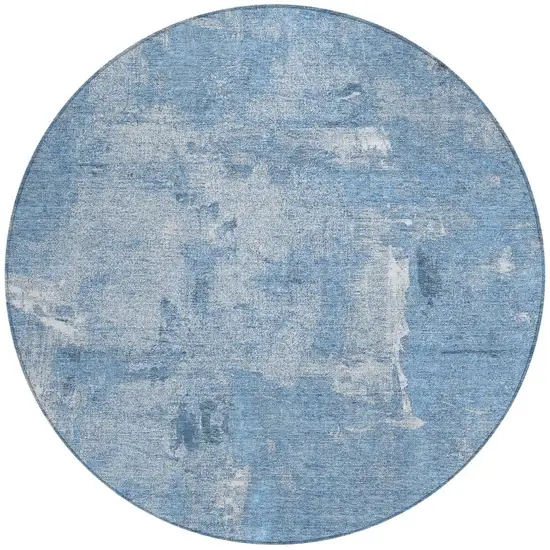 8' Denim Blue And Ivory Round Abstract Washable Indoor Outdoor Area Rug Photo 5