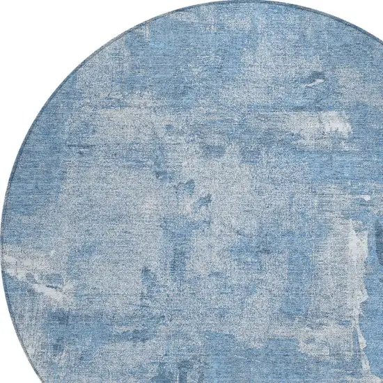 8' Denim Blue And Ivory Round Abstract Washable Indoor Outdoor Area Rug Photo 4