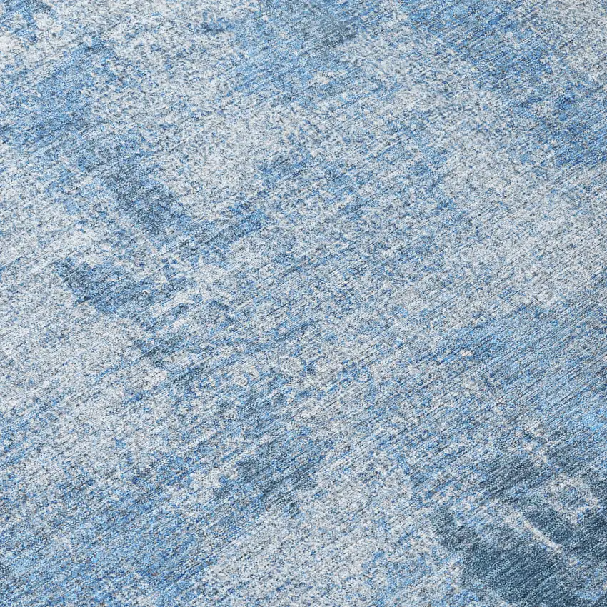 8' Denim Blue And Ivory Round Abstract Washable Indoor Outdoor Area Rug Photo 8
