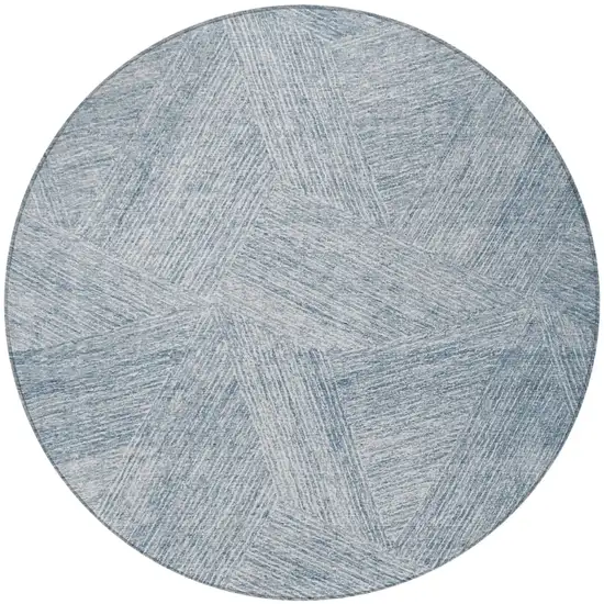 8' Denim Blue And Ivory Round Abstract Washable Indoor Outdoor Area Rug Photo 4