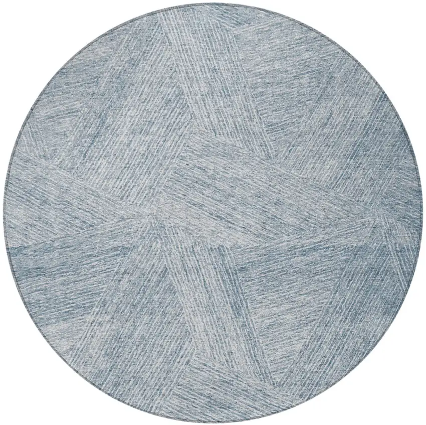 8' Denim Blue And Ivory Round Abstract Washable Indoor Outdoor Area Rug Photo 4