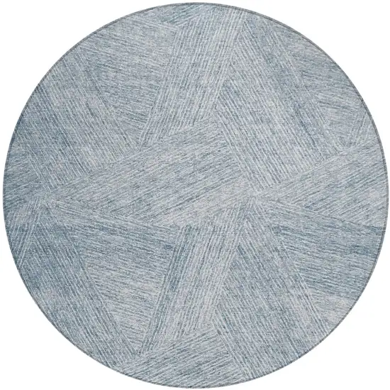 8' Denim Blue And Ivory Round Abstract Washable Indoor Outdoor Area Rug Photo 2