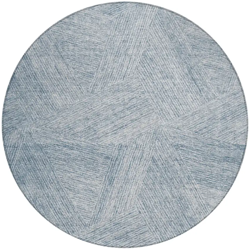 8' Denim Blue And Ivory Round Abstract Washable Indoor Outdoor Area Rug Photo 2