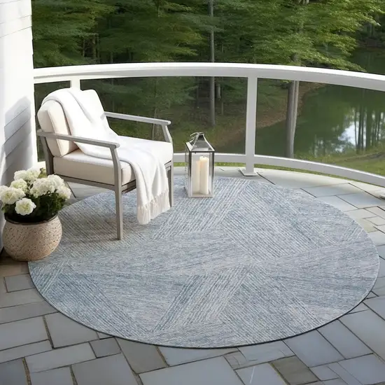 8' Denim Blue And Ivory Round Abstract Washable Indoor Outdoor Area Rug Photo 5