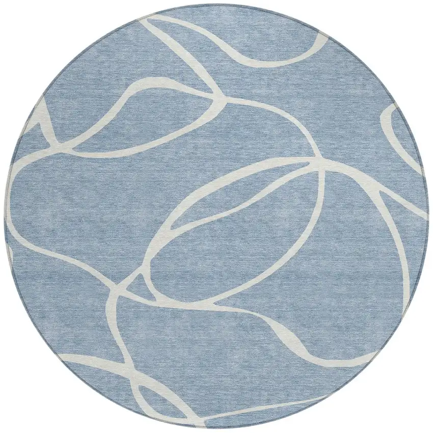 8' Denim Blue And Ivory Round Abstract Washable Indoor Outdoor Area Rug Photo 6