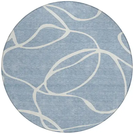 8' Denim Blue And Ivory Round Abstract Washable Indoor Outdoor Area Rug Photo 6