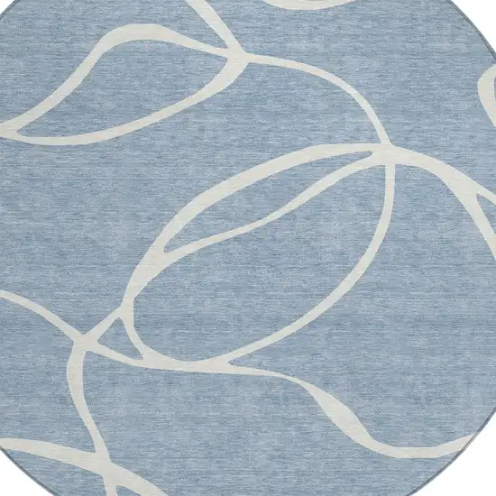 8' Denim Blue And Ivory Round Abstract Washable Indoor Outdoor Area Rug Photo 5