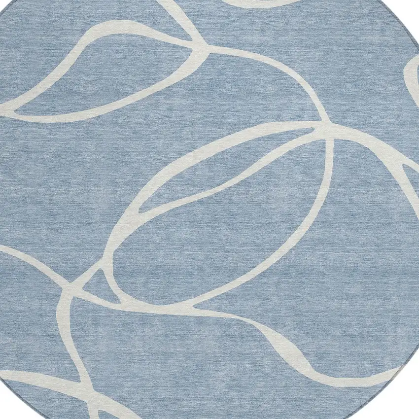 8' Denim Blue And Ivory Round Abstract Washable Indoor Outdoor Area Rug Photo 5