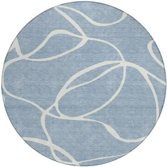 8' Denim Blue And Ivory Round Abstract Washable Indoor Outdoor Area Rug Photo 2