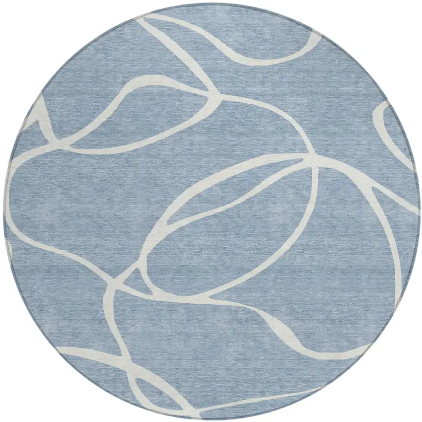 8' Denim Blue And Ivory Round Abstract Washable Indoor Outdoor Area Rug Photo 2