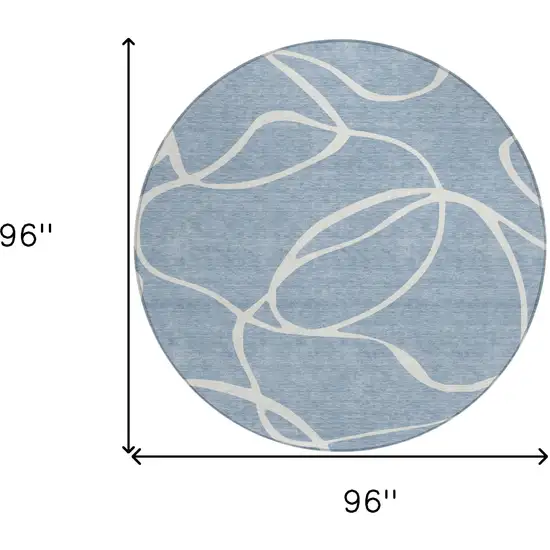 8' Denim Blue And Ivory Round Abstract Washable Indoor Outdoor Area Rug Photo 3