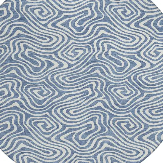 8' Denim Blue And Ivory Round Abstract Washable Indoor Outdoor Area Rug Photo 4