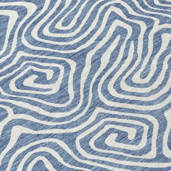 8' Denim Blue And Ivory Round Abstract Washable Indoor Outdoor Area Rug Photo 8