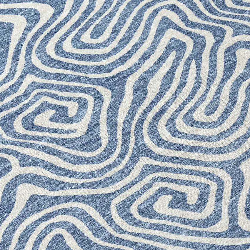 8' Denim Blue And Ivory Round Abstract Washable Indoor Outdoor Area Rug Photo 8