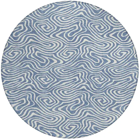 8' Denim Blue And Ivory Round Abstract Washable Indoor Outdoor Area Rug Photo 2