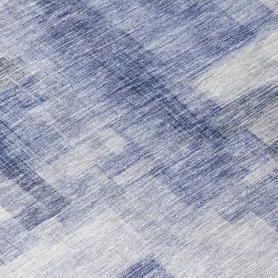 8' Denim Blue And Ivory Round Abstract Washable Indoor Outdoor Area Rug Photo 9