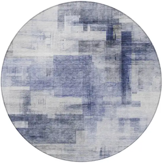 8' Denim Blue And Ivory Round Abstract Washable Indoor Outdoor Area Rug Photo 5