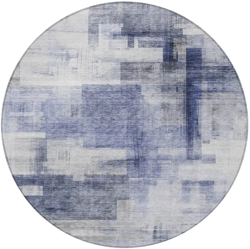 8' Denim Blue And Ivory Round Abstract Washable Indoor Outdoor Area Rug Photo 5