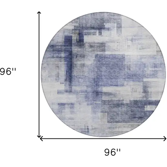 8' Denim Blue And Ivory Round Abstract Washable Indoor Outdoor Area Rug Photo 8