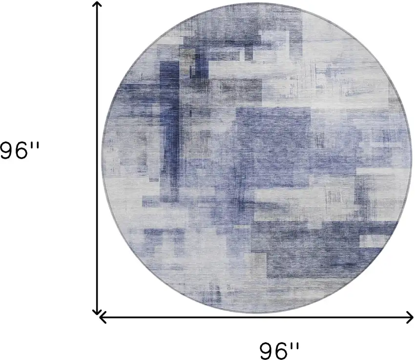 8' Denim Blue And Ivory Round Abstract Washable Indoor Outdoor Area Rug Photo 8
