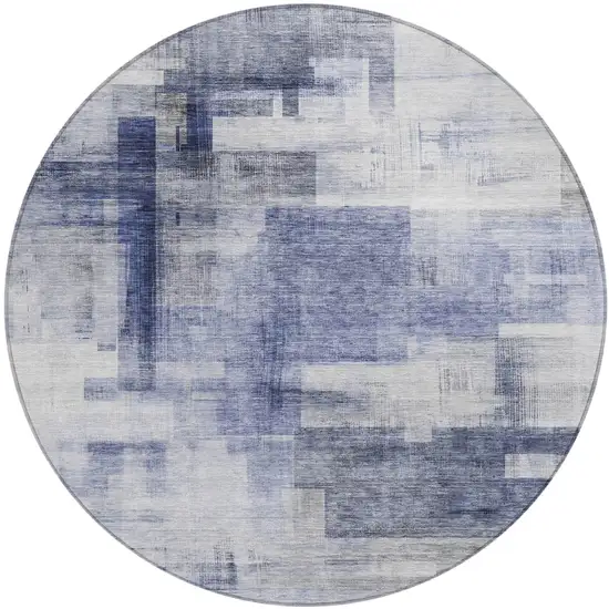 8' Denim Blue And Ivory Round Abstract Washable Indoor Outdoor Area Rug Photo 2