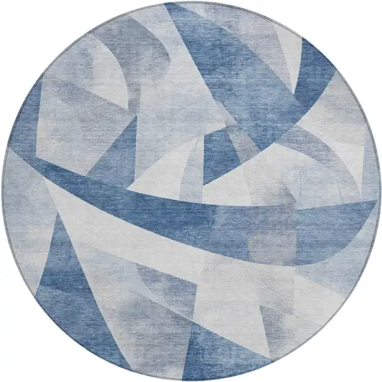 8' Denim Blue And Ivory Round Abstract Washable Indoor Outdoor Area Rug Photo 1