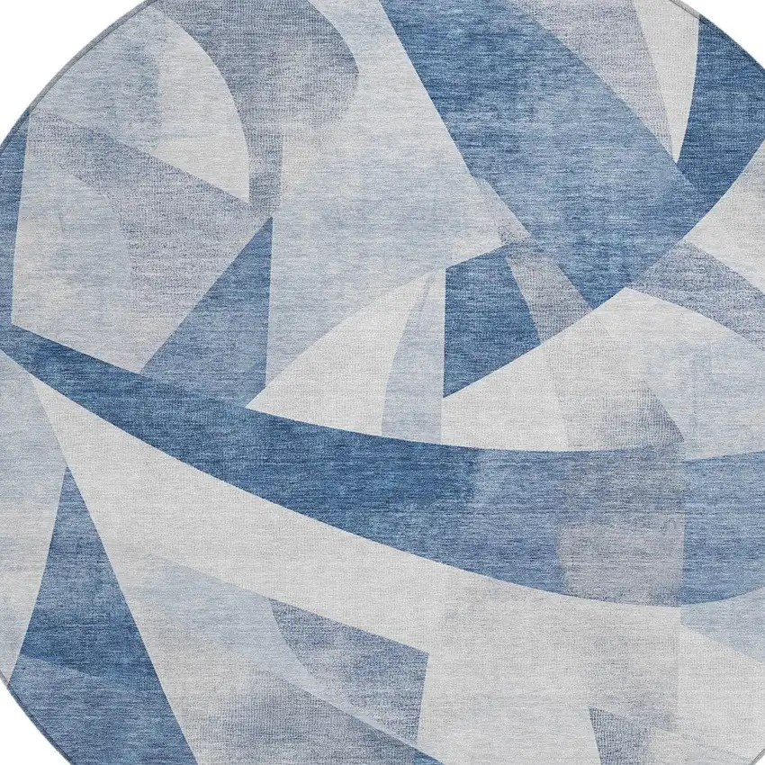 8' Denim Blue And Ivory Round Abstract Washable Indoor Outdoor Area Rug Photo 8