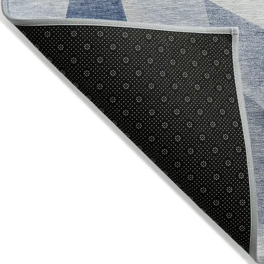 8' Denim Blue And Ivory Round Abstract Washable Indoor Outdoor Area Rug Photo 9