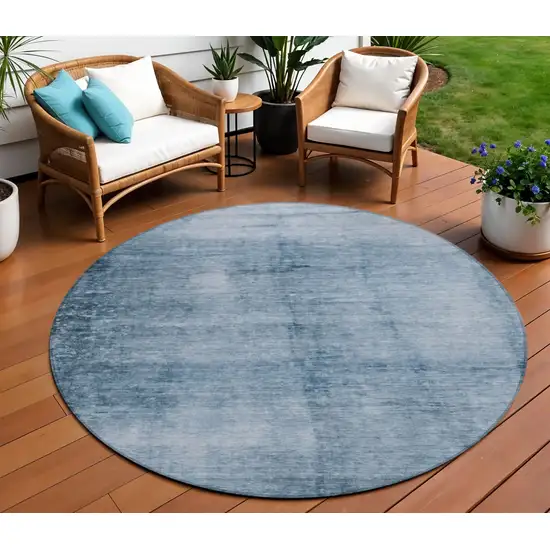 8' Denim Blue And Ivory Round Abstract Washable Indoor Outdoor Area Rug Photo 2